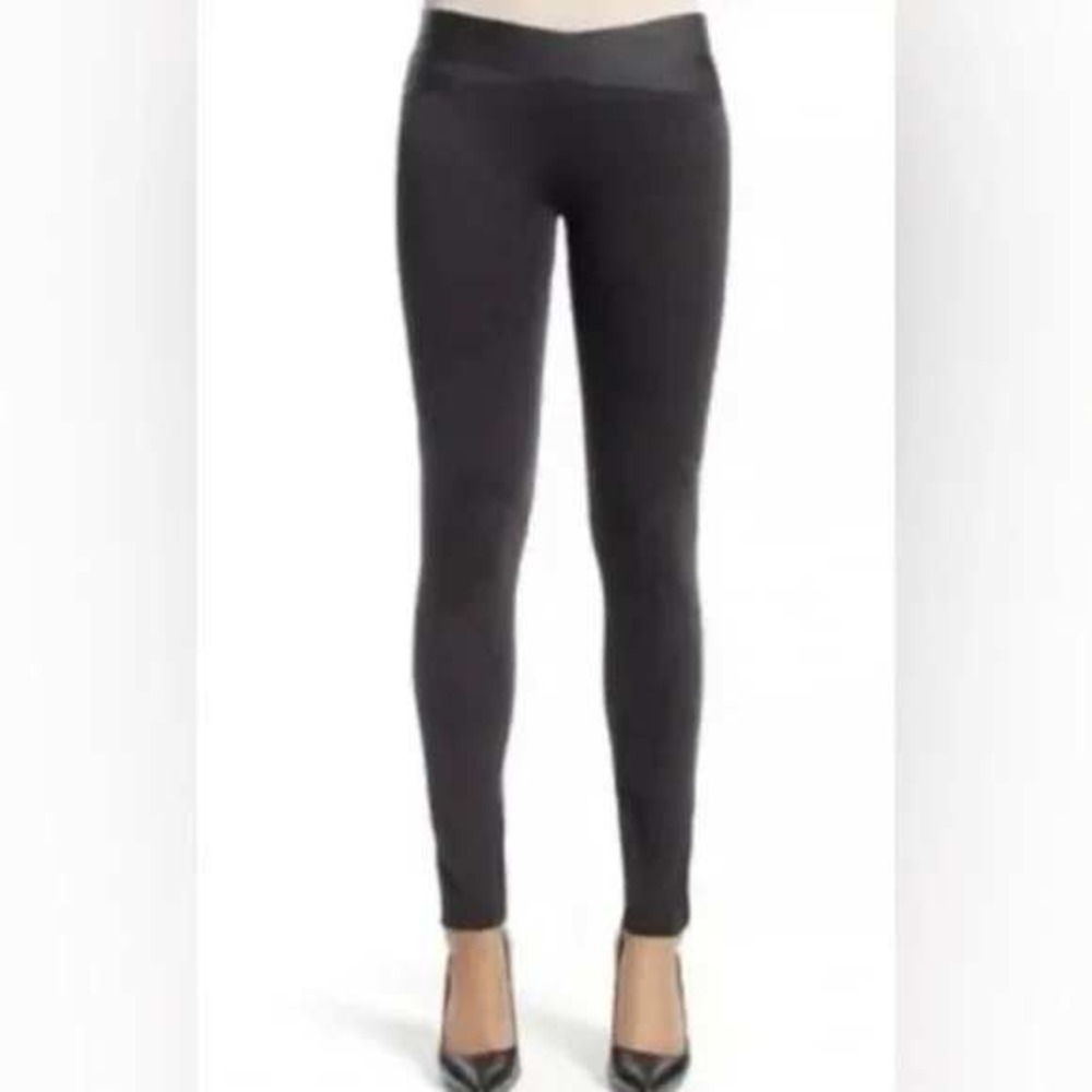 CAbi Satin Criss Cross Waistband 521 Ponte Stretch Leggings M Medium Black
